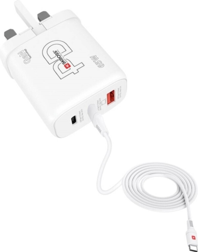 Skross Power Charger 65W Pd Gan Combo+ Uk Usb-Oplader Indendør Udgangsstrøm Max. 3.25 A Usb 2.0 Tilslutning A, Usb-C® Antal Udgange: 3 X