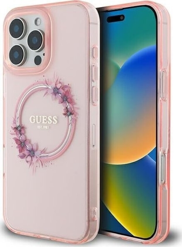 Apple Iphone 16 Pro Max Guess Iml Flowers Wreath Magsafe (Guhmp16xhfwfcp) Telefondeksel Rosa Farge