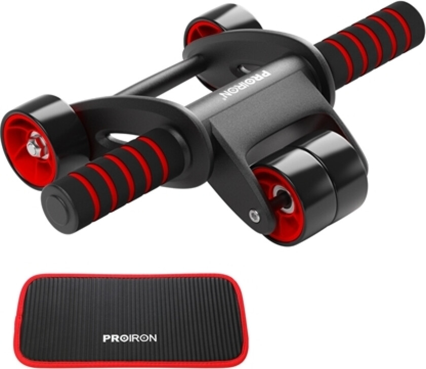 Proiron Ab Abdominal Roller Whee Black/Red, Stainless-Steel Bar/Foam Handles, Ab Roller + Mat