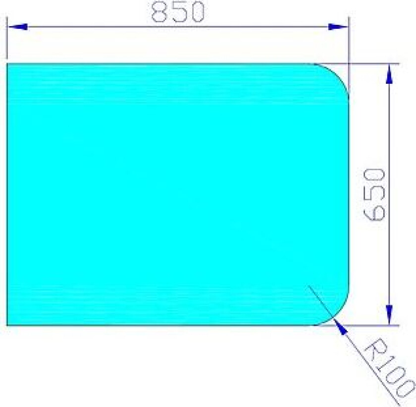 Gulvplate glass 1000 x 1000 mm radie på avrundede hjørner