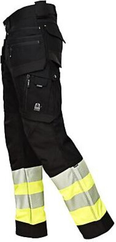 Arbeidsbukse stretch sort/gul hi viz kl.1 str 54