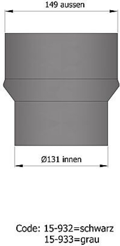 Røykrør overgang 130/150mm sort