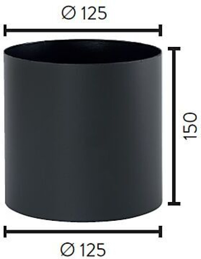 Røykrør ø125-ø125 skjøtemuffe mbe matt sort emalje, 1,1mm
