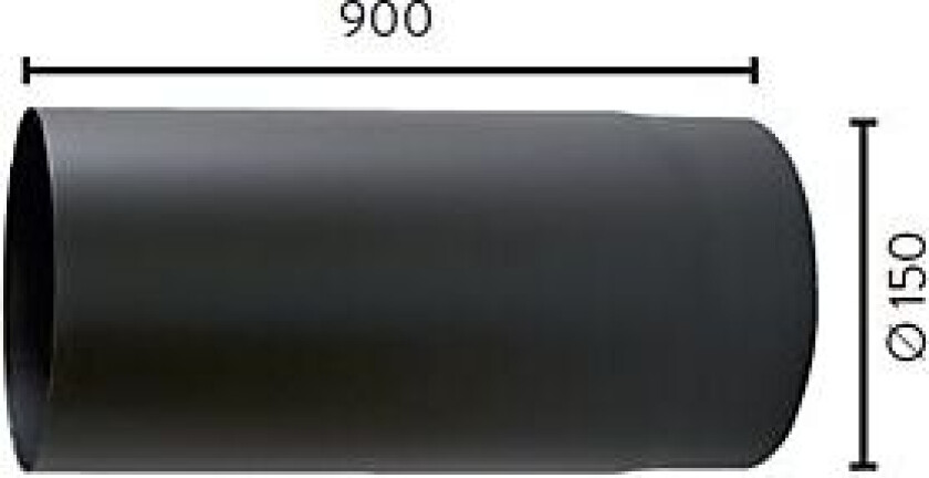 Røykrør ø150 l900 rett mb matt sort emalje 2,3mm