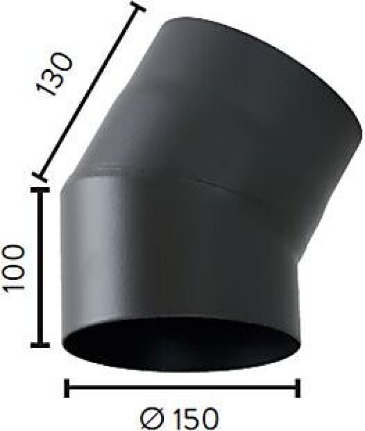 Røykrør ø150 30gr uten luke sort bp sort metallic lakk 2mm