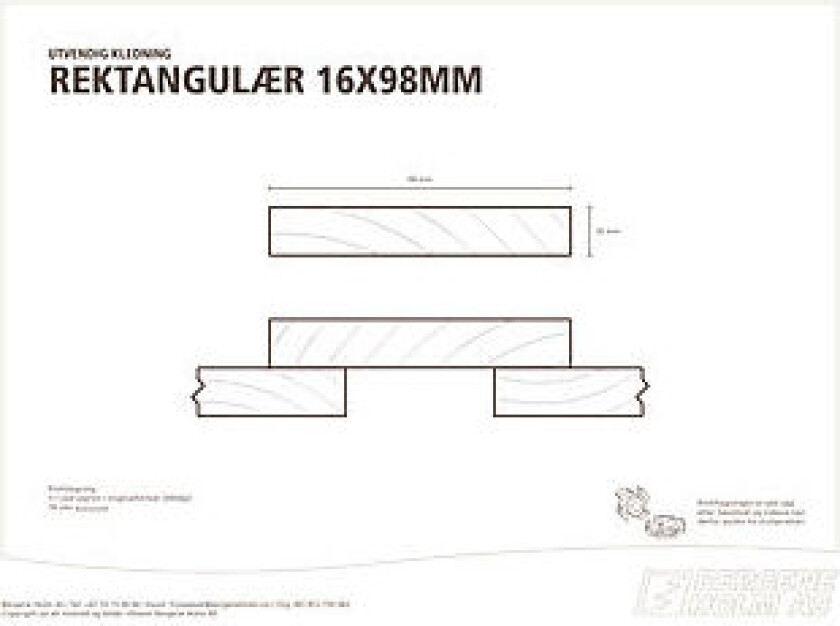 Kledning rektangulær ubehandlet 29x123 mm gran klasse 1