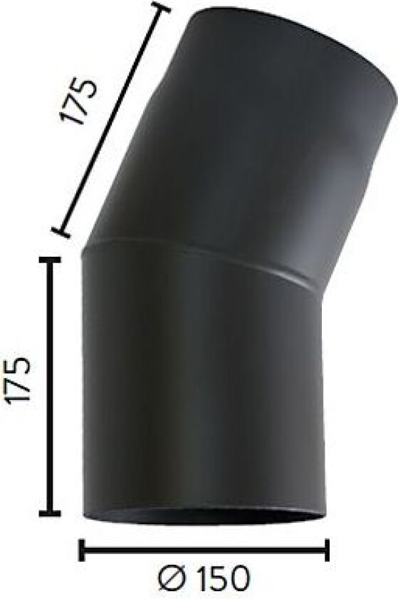 Røykrør ø150 22 gr kne u/luke 2,3mm matt sort emalje