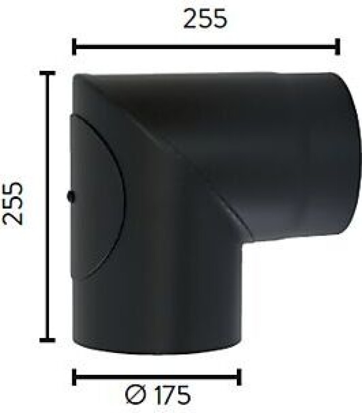 Røykrør ø175 90gr kne med luke mbe matt sort emalje 2,3mm