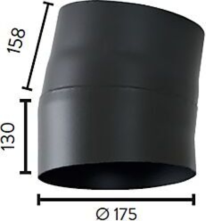 Røykrør ø175 10gr kne uten luke mbe matt sort emalje 2,3mm