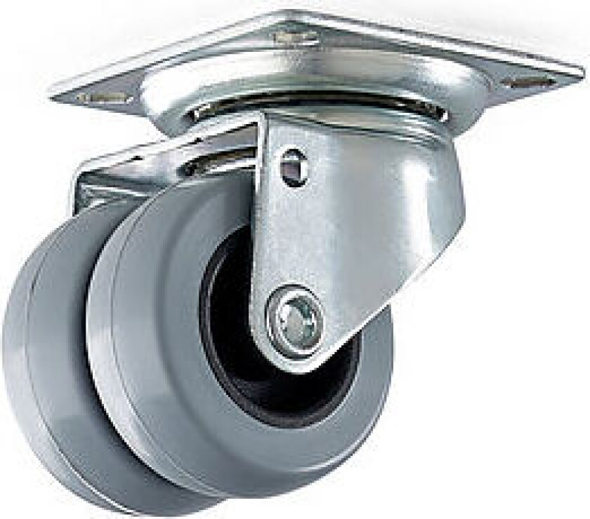 Hjul dobbel 50mm elf/grå sving stk 4105 grå pur max 70kg plate60x60mm