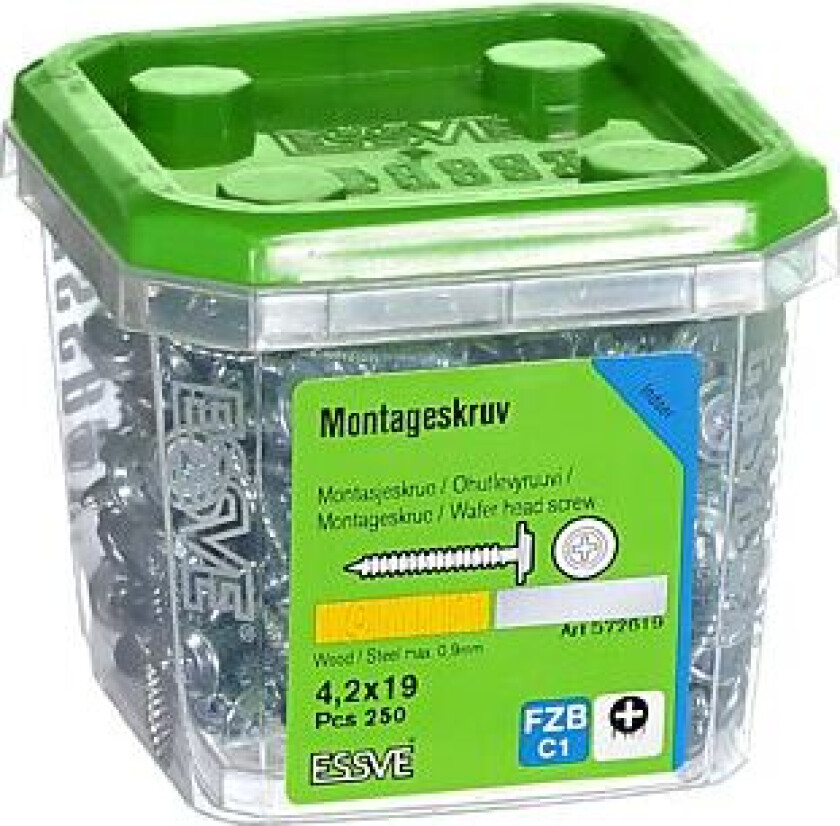 Montasjeskrue 4,2x19 fzb a-250skarp spiss tre/stål