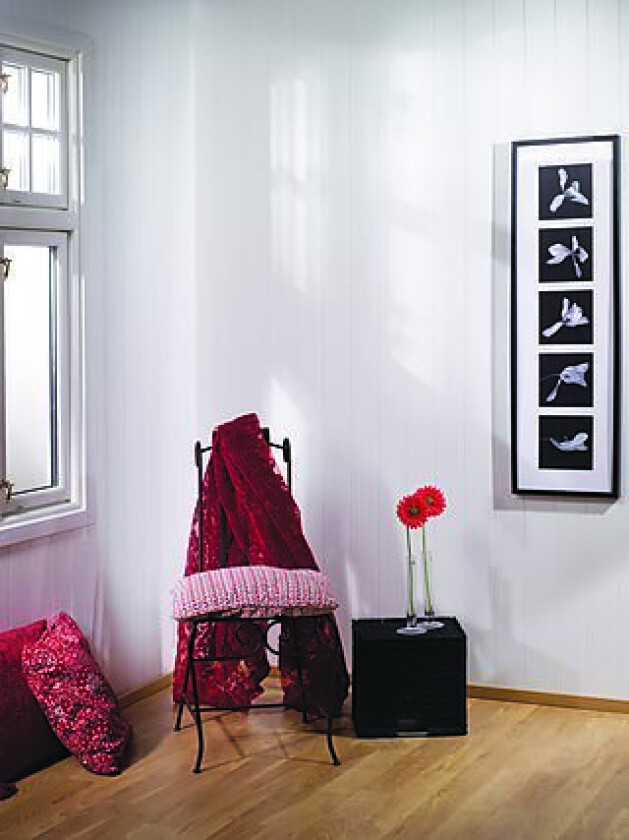 Veggpanel MDF V-fas 11x620x2390 mm 6 bord hvit bomull