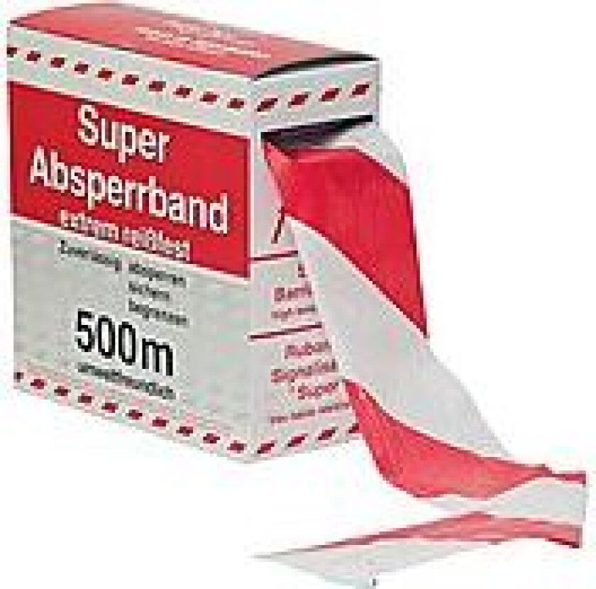 Sperrebånd super rød/hvit 75 mm x 500 m