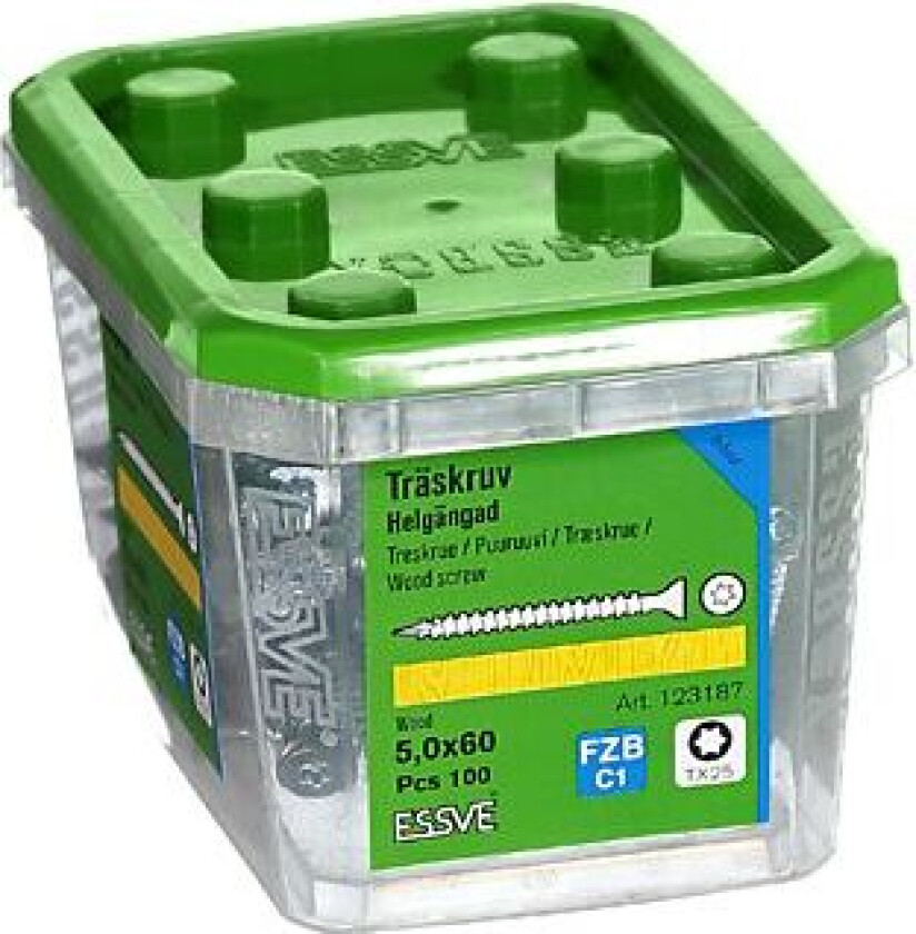 Treskrue inv sh hg 5x60 fzb a-100 senkhode helgjenget blankforsinket
