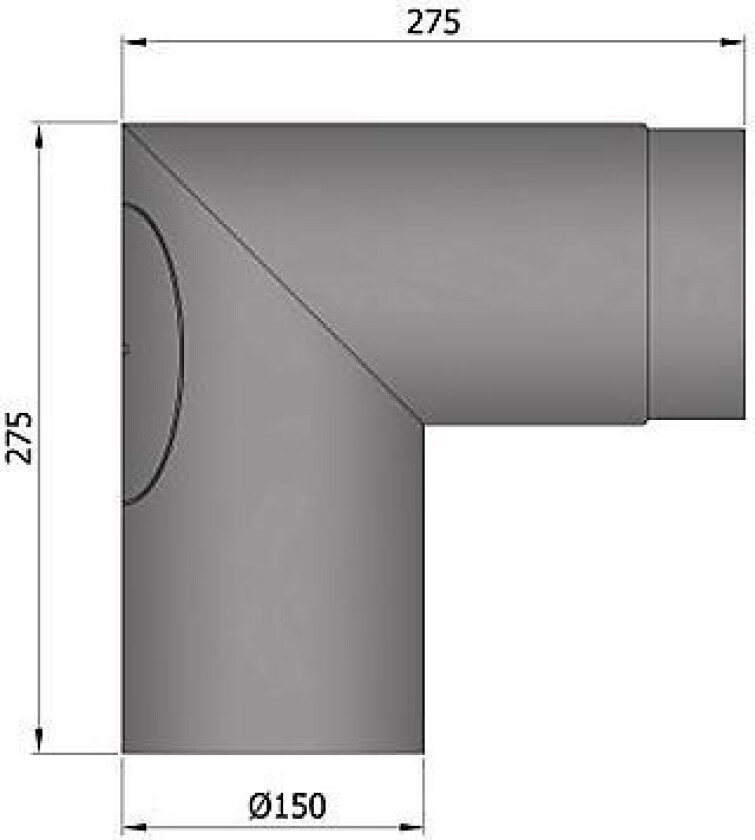 Røykrør vinkel ø150mm 90° sort m/luke