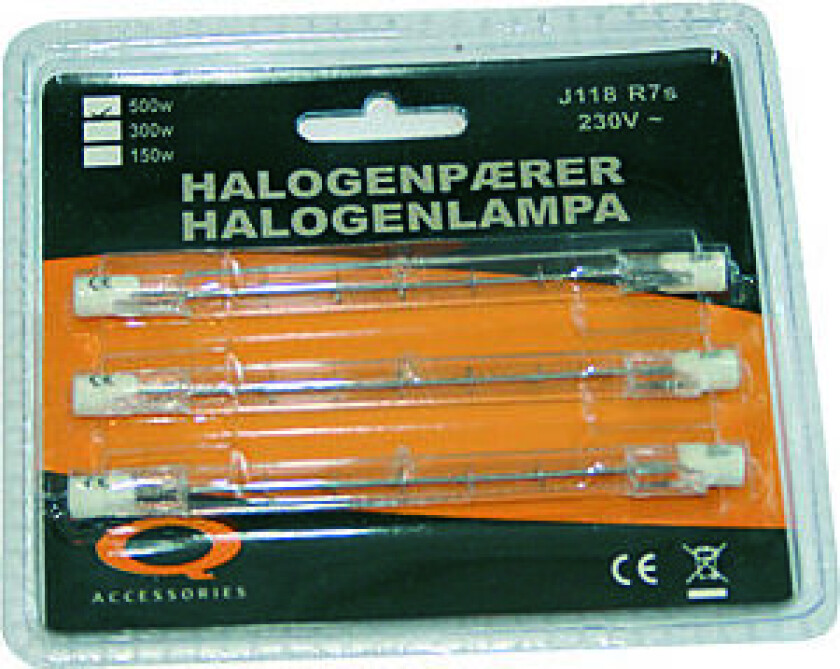 Halogenrør 400 W J118 mm a 3 stk Q-accessories R7s 230 volt