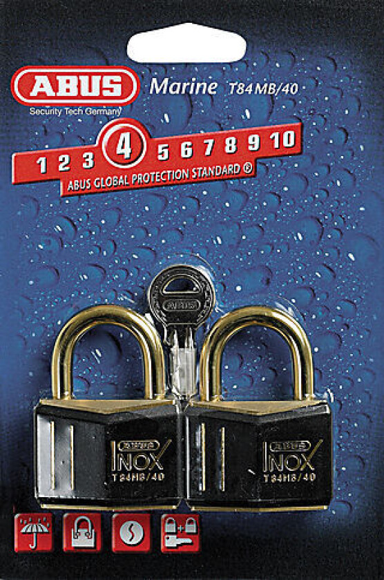 Hengelås t84mb/40c 2pk marine abus messinglås m/sort plast