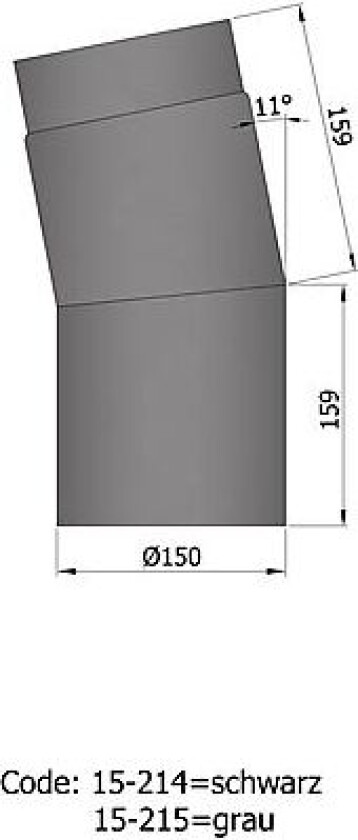 Røykrør vinkel ø150mm 11° kort sort