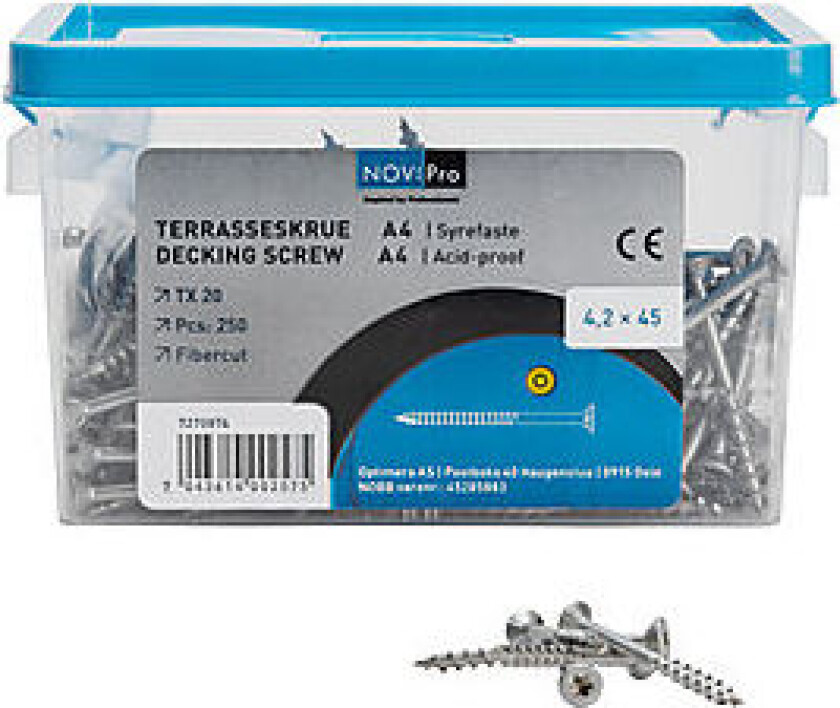 Terrasseskrue syrefast 4,2x42 mm a4 a 250 stk torx 20