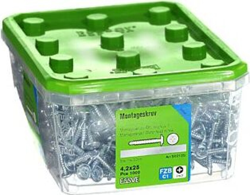 Montasjeskrue bor 4,2x25 fzb-1000 borspiss stålstender blankforsinket