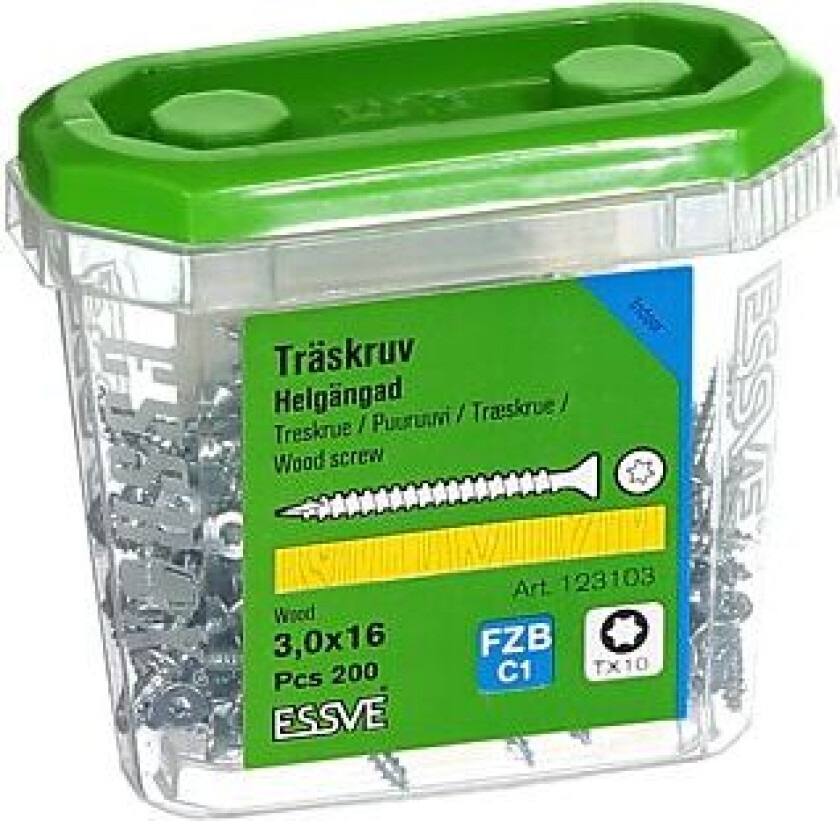 Treskrue inv sh hg 3x16 fzb a-200 senkhode helgjenget blankforsinket