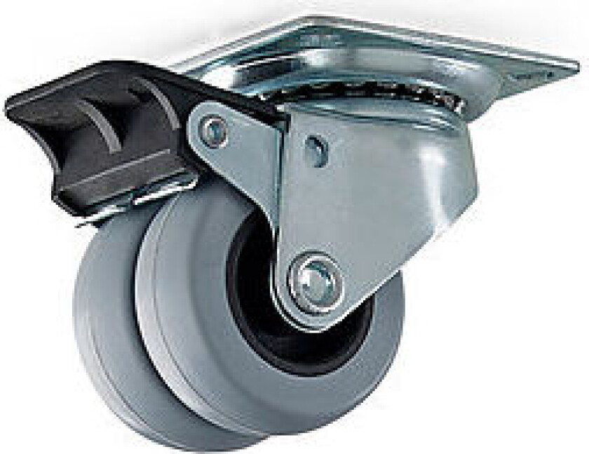 Hjul dbl 50mm elf/grå sv/brems stk 4105 grå pur max 70kg plate60x60mm