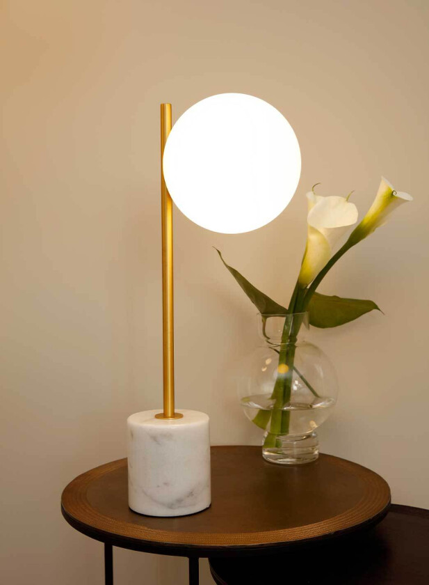 Marble bordlampe H55 - hvit marmor/opal