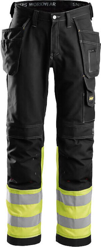 Håndverksbukse 3235 bomull High Vis kl.1 Sort/ HiVis gul str 52