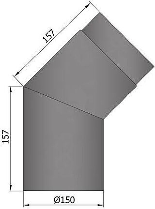 Røykrør vinkel ø150mm 45° kort sort