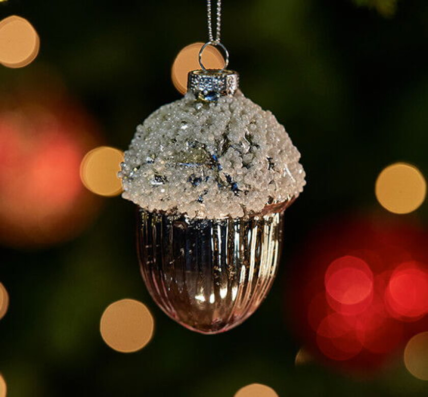 Langley eikenøtt juletrepynt sølv/hvit