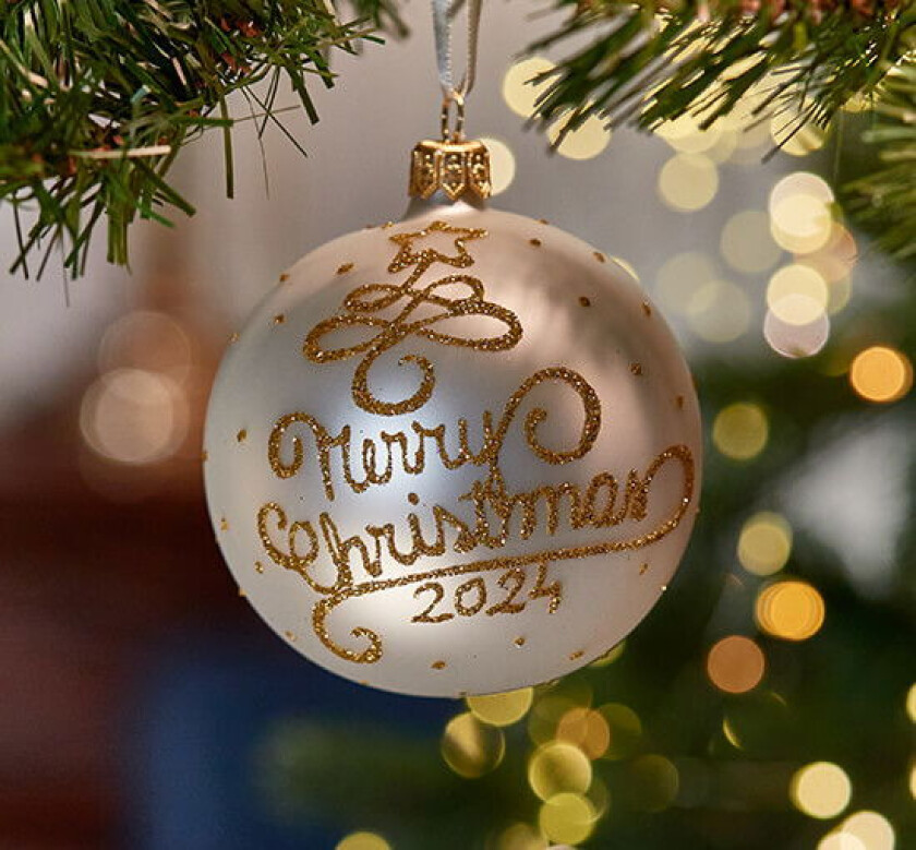 Lux Merry Christmas julekule hvit/gull 2024