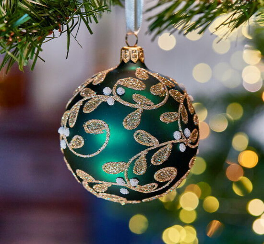 Lux Sparkling Leaves julekule grønn