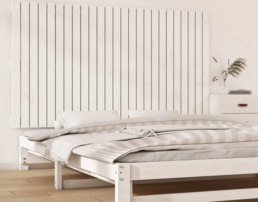 Veggmontert sengegavl hvit 159,5x3x90 cm heltre furu