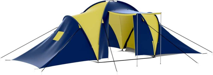 Campingtelt stoff 9 personer blå og gul
