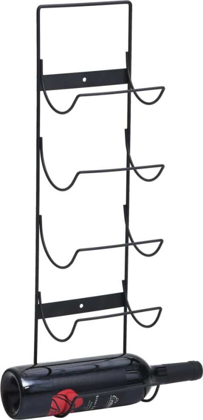 Veggmontert vinstativ for 5 flasker svart jern