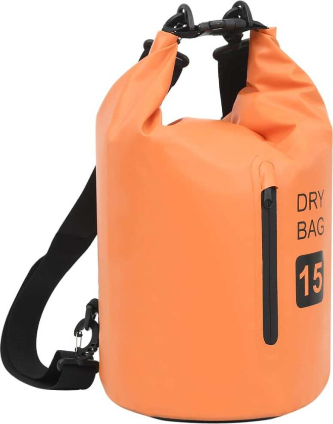 Tørrsekk med glidelås oransje 15 L PVC