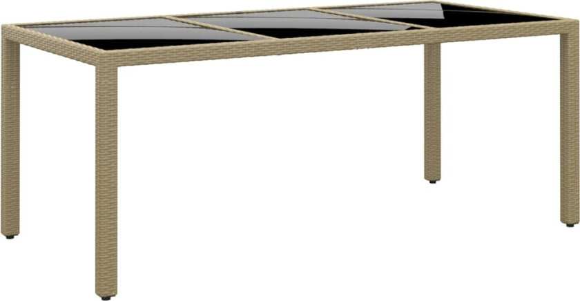 Hagebord 190x90x75 cm herdet glass og polyrotting beige