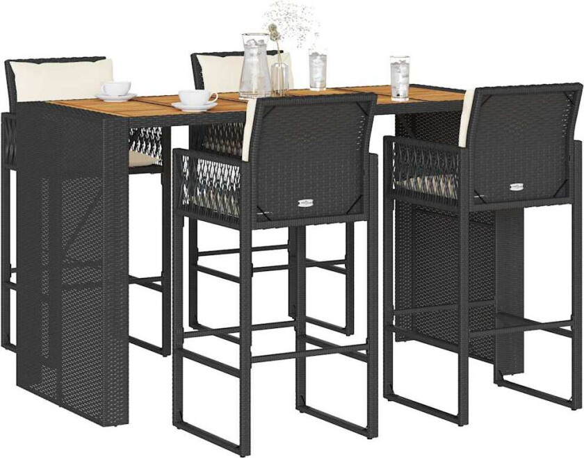 Hagebarsett med puter 5 deler svart polyrotting akasie