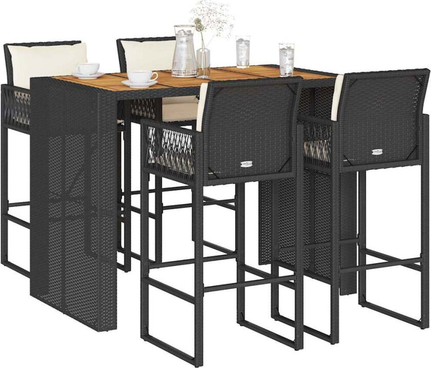 Hagebarsett med puter 5 deler svart polyrotting akasie