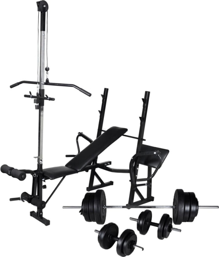 Treningsbenk med vektstativ, vektstang og manualsett 60,5kg