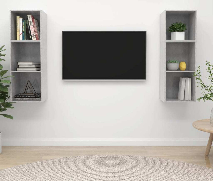 Vegghengte TV-benker 2 stk betonggrå sponplate