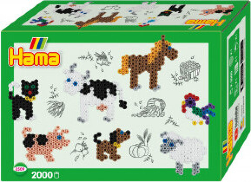 Midi Perlesett I Eske 2000 Perler - Bondegårdsdyr
