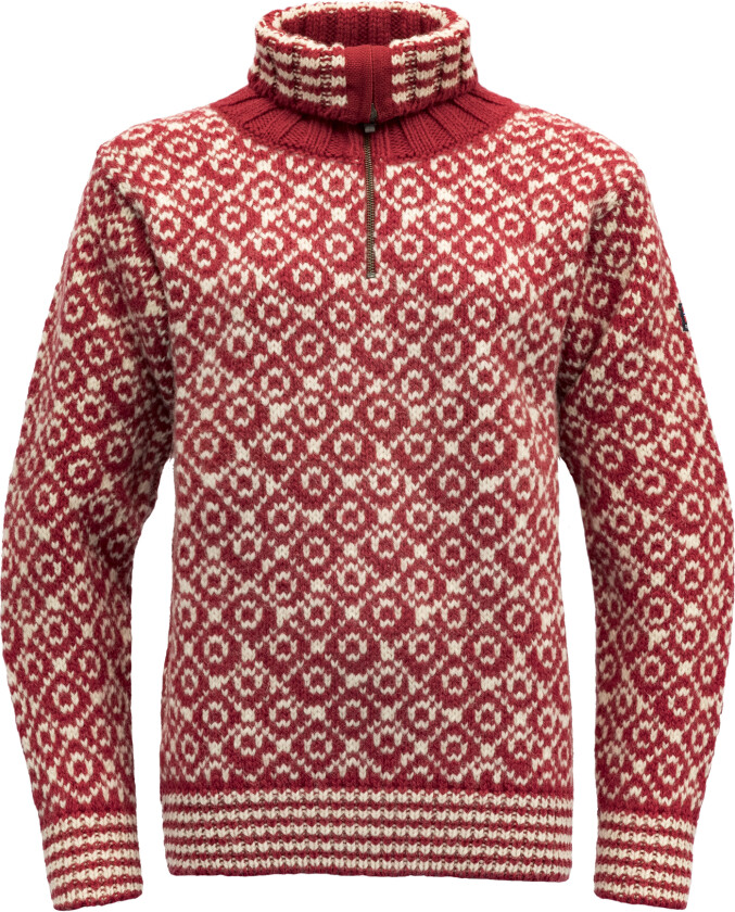 Svalbard Wool Zip Neck HINDBERRY/OFFWHITE L