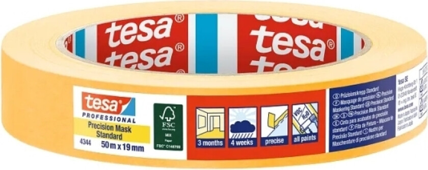 Tesa Professional 4344, Vanlig Maskeringstape, Papir, Oransje, Metall, Plast, Gummi, Tre, Universal, Universal