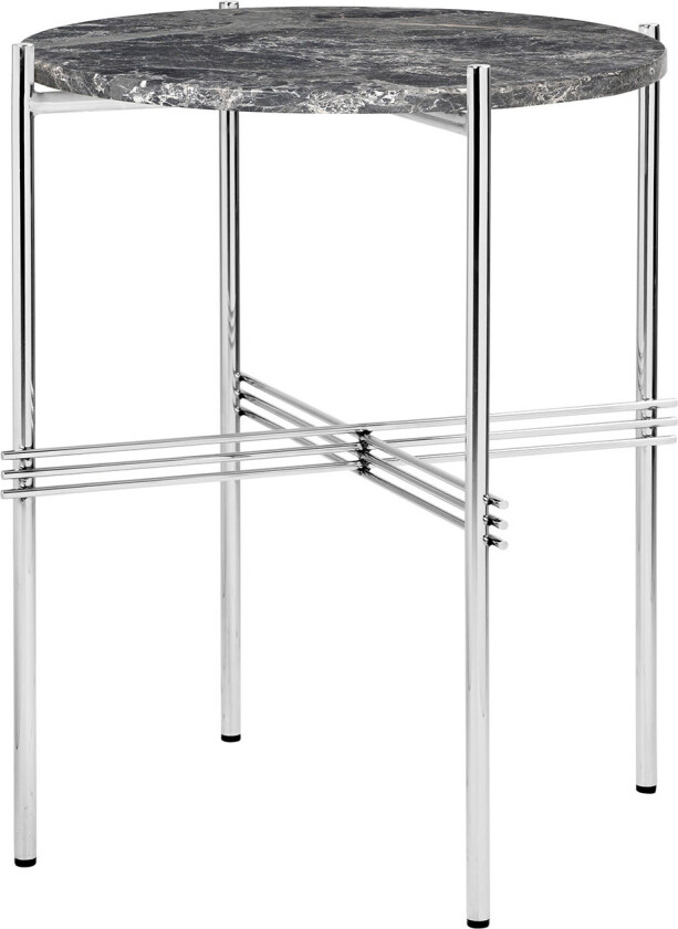 TS Side Table - Round, Ø40 Polished Steel Base, Table Top Grey Emperador Marble - Utendørs småbord og sidebord - GamFratesi - Grå - Metall/Stein