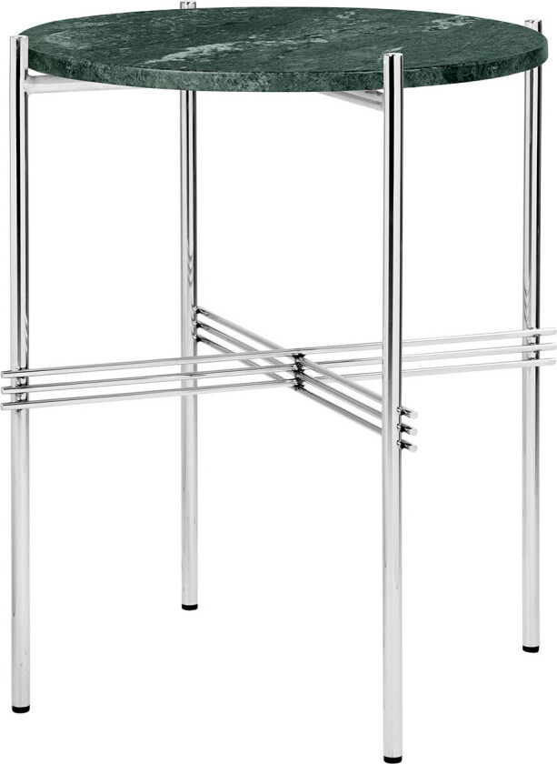 TS Side Table - Round, Ø40 Polished Steel Base, Table Top Green Guatemala Marble - Utendørs småbord og sidebord - GamFratesi - Grønn - Metall/Stein