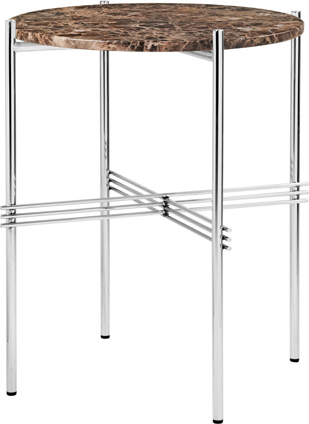 TS Side Table - Round, Ø40 Polished Steel Base, Table Top Brown Emperador Marble - Utendørs småbord og sidebord - GamFratesi - Brun - Metall/Stein
