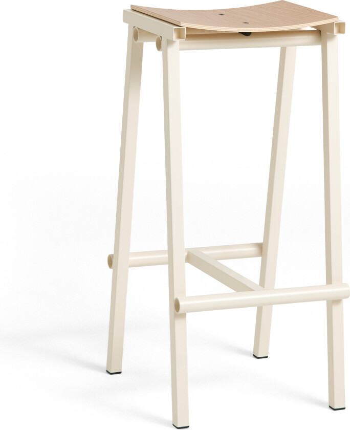 Taburete 8 Bar Stool High Eggshell Powder Coated Base H75 Water-Based Lacquered Oak Veneer Seat - Barstoler - Marc Morro - Hvit - Metall/Tre