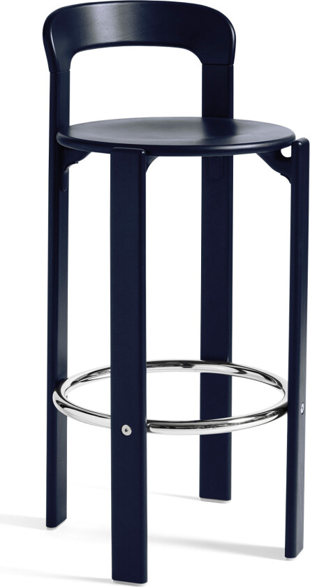 Rey Bar Stool High 4 Leg Base H75 Standard Glider Deep Blue Water-Based Lacquered Beech None - Barstoler - Bruno Rey - Blå - Tre