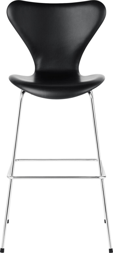 3197 Sjuan - Helklädd, Läder, Soft Black - Barstoler - designer_arne_jacobsen - Svart - Lær/Metall/Tre